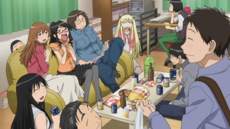 Anime club watching outdoor